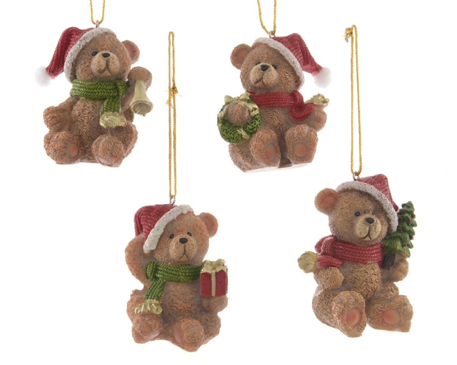 Set of 4 Christmas Bear Hanging Decorations