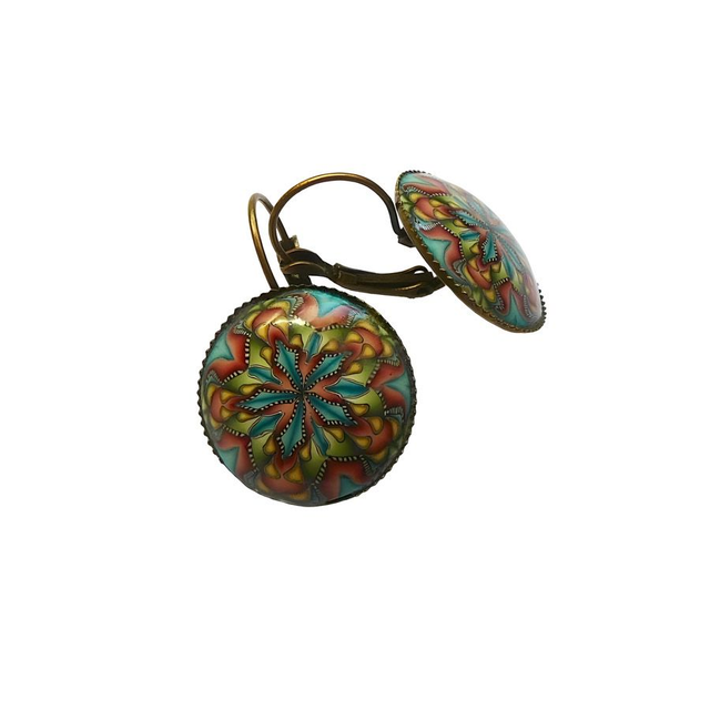 Boucles d&#039;oreilles dormeuses mandala bleu jaune