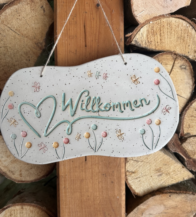 Keramikschild „ Willkommen“ Farbe: grün