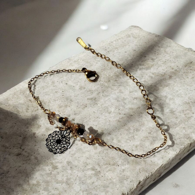 Bracelet acier inoxydable noir beige et doré