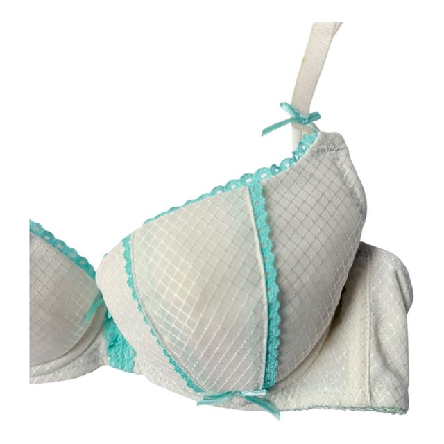 Butter yellow/cream + teal trim Japanese Bra UK 32A