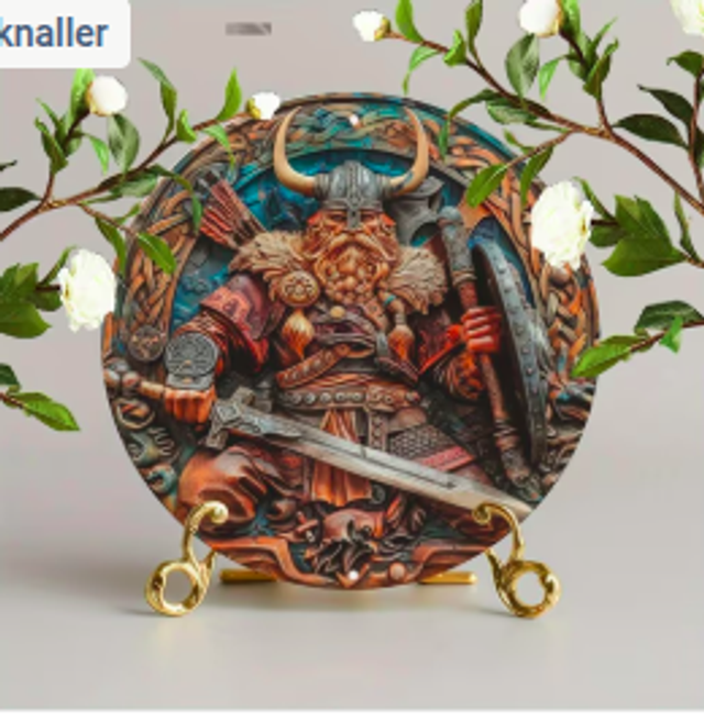 Wanddecoratie metalen bord Viking Strijder (20cm diameter)