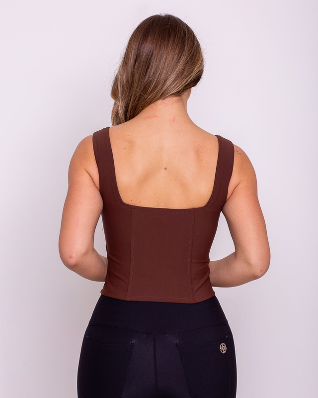 Cropped Miss Misses com Zíper e Barbatana - Cor Marrom