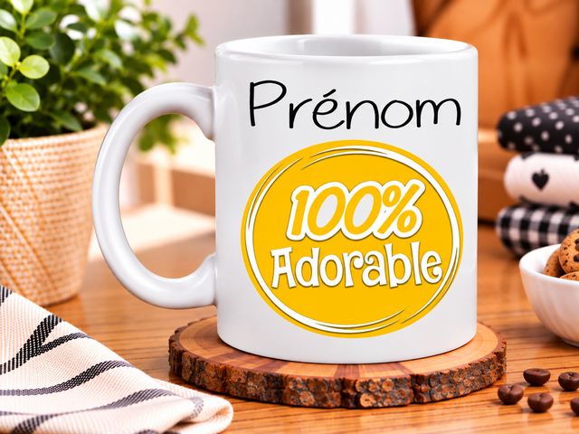 Mug « 100% Adorable » avec Prénom – Une Idée Cadeau Originale, Mignonne et Personnalisée