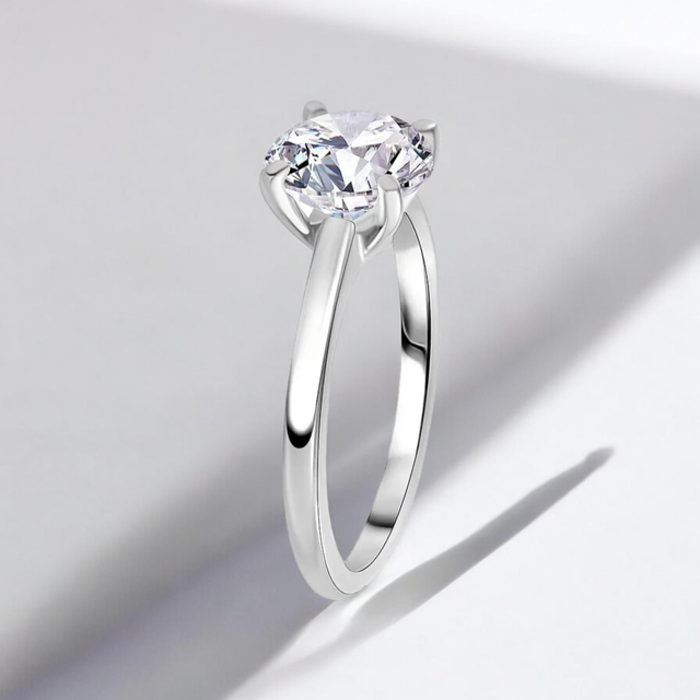 Beautiful Moissanite Solitaire & Platinum Vermeil Ring.
