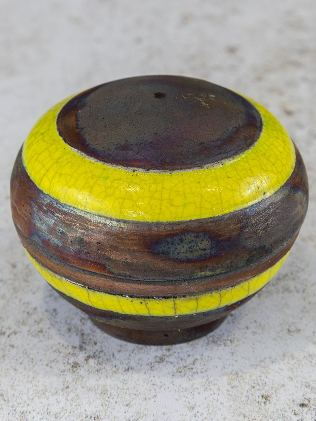 Lidded box Raku Small Copper and Yellow