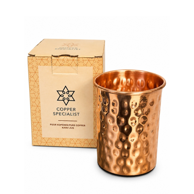 Gobelet en cuivre pur (100 %) martelé poli – 300 ml | 125 g (Modèle lourd haut de gamme). 