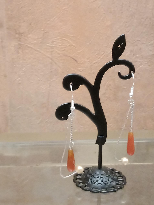 Boucles d'oreilles cornaline, perle de culture, argent 925/100