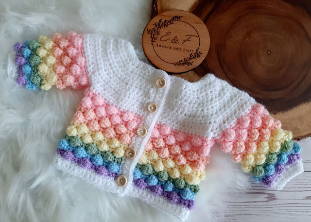 Handmade crochet baby bobble cardigan for premature baby