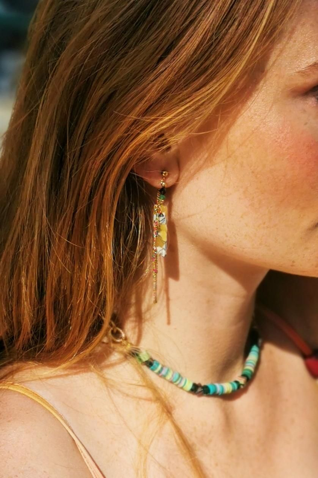 Boucles d'oreilles Jaune, Coquillage et Doré