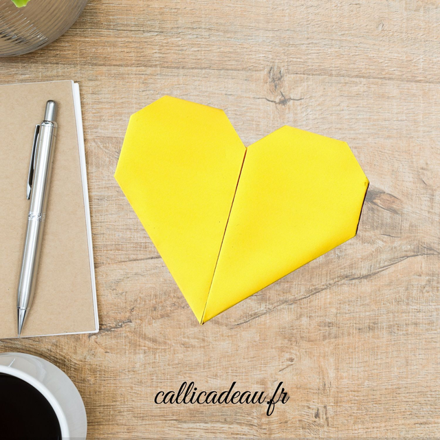 Origami Cœur Jaune | Pochette Fait Main