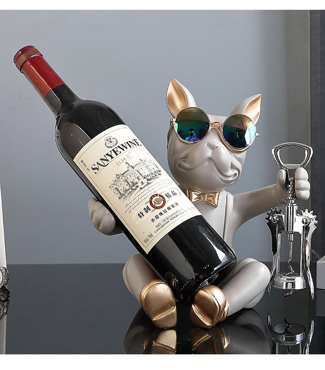 V1-1.3 - Porte-bouteille de vin de statue de chien assis en costume