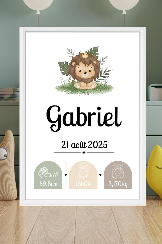 Toile de naissance personnalisée encadrée – Cadeau de naissance unique – Décoration chambre bébé – Souvenir doux et poétique