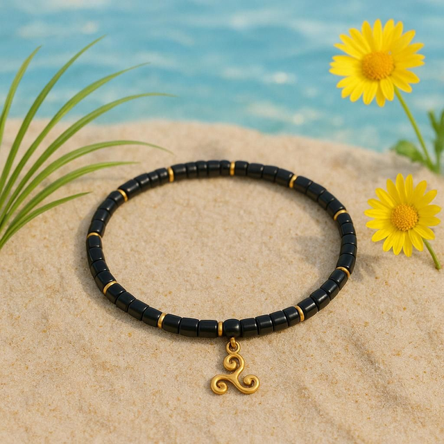 Bracelet de cheville Obsidienne noir~ Force &amp; Stabilité