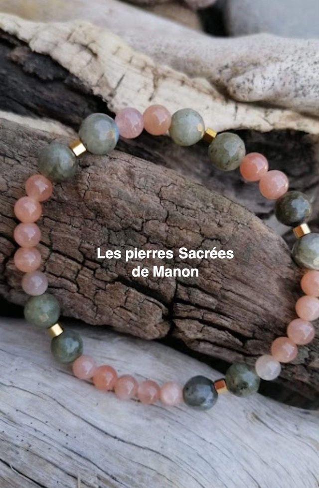 Bracelet Labradorite et Pierre de Soleil - Perles de 8 et 6mm