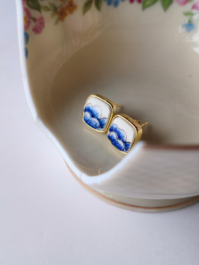 Boucles d&#039;oreilles carrées - faience - Sarreguemines - no.3