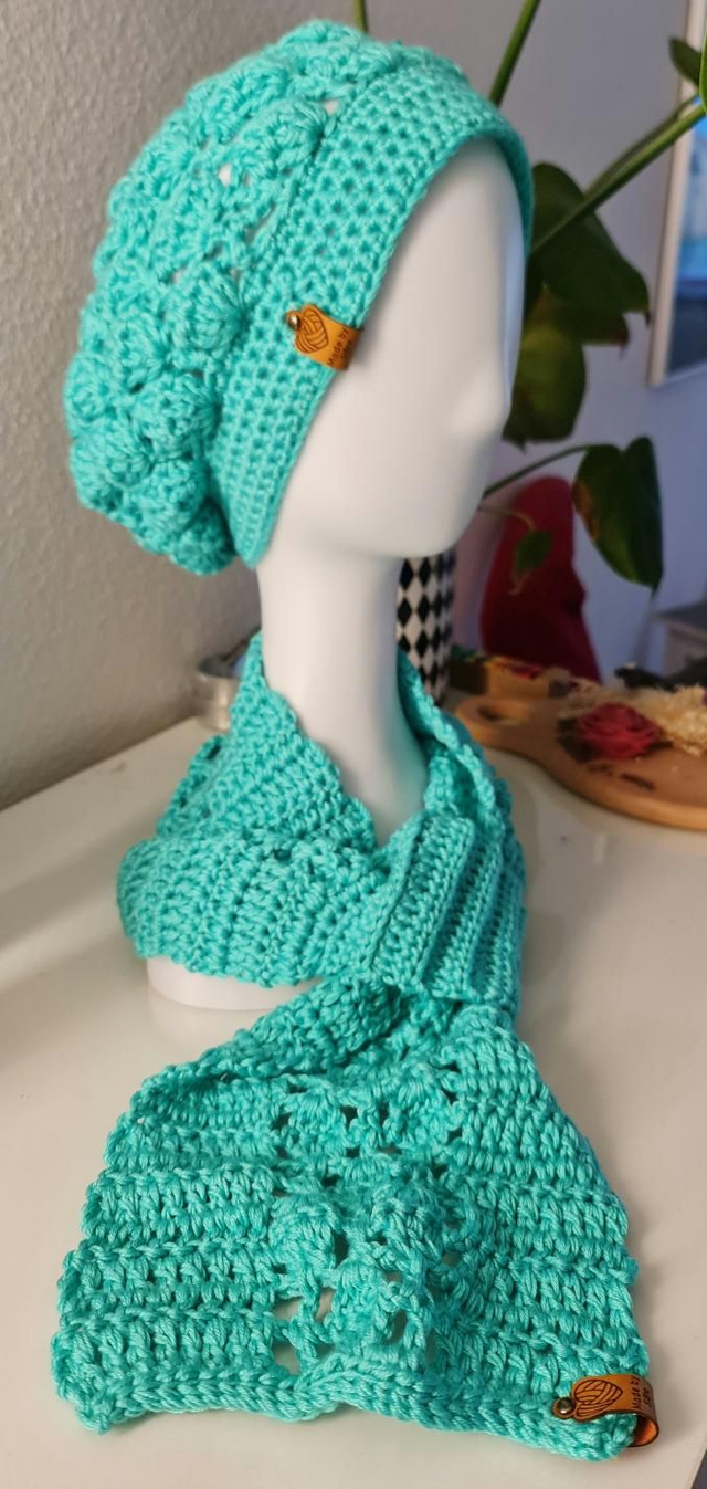 Set Beanie und Kurzschal "Türkis"