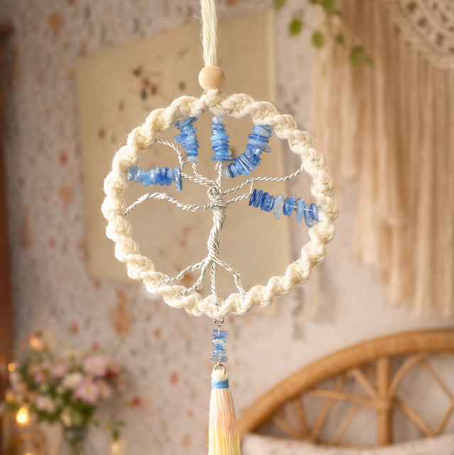 Arbre de vie bohème - pierre de Cyanite &amp; Coton Recyclé 