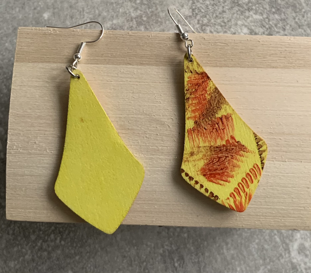 Wooden hand painted earrings. Lightweight with hypoallergenic hooks