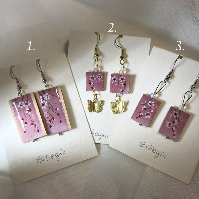 Orecchini rosa con ciliegio in fiore