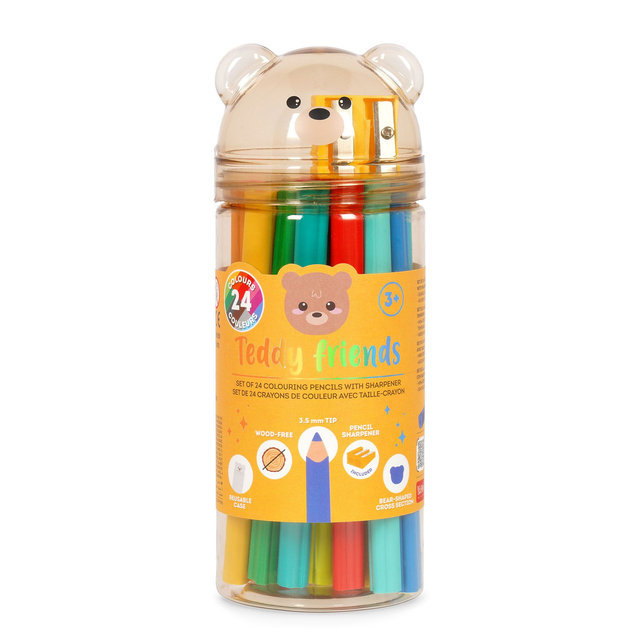 Set di 24 Matite Colorate con Temperino - Teddy friends