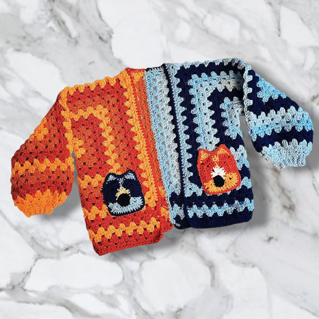 Blue and Orange dog theme Cardigan 