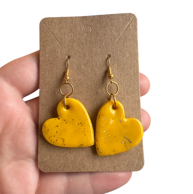 Yellow and Gold Heart Polymer Clay Earrings