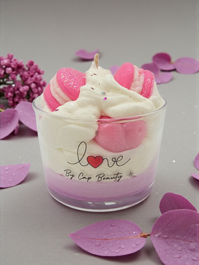 Bougie Saint-Valentin – Macaron pétillant rose (édition gourmande)