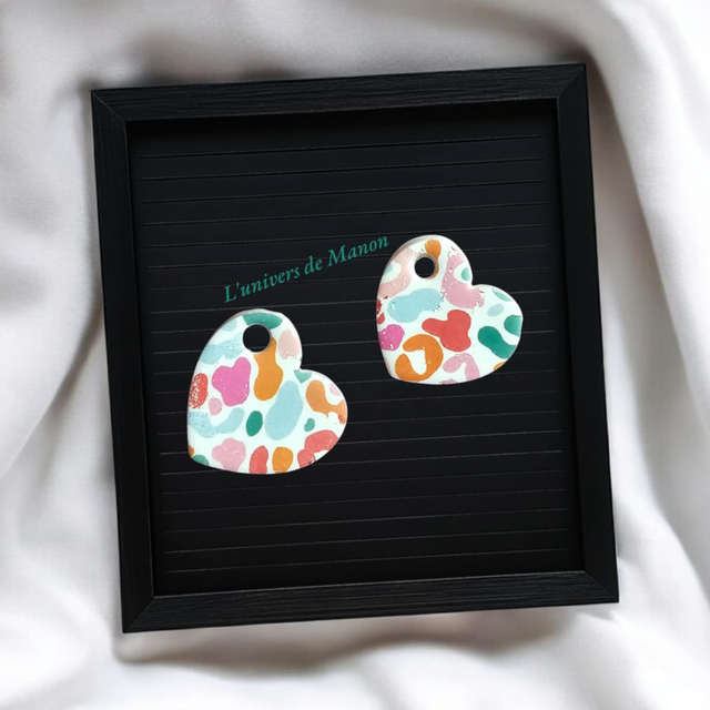 2 Pampilles coeur marbré (créoles interchangeables)  