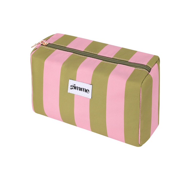 Toilettas groot gestreept groen/roze