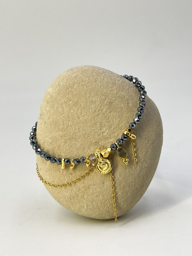 Bracelet rivière d&#039;hématite et chaîne