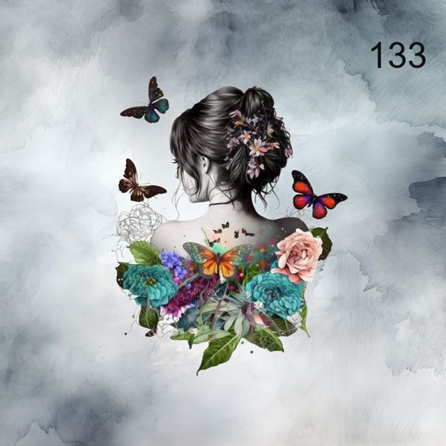 Panneau Femme aux papillons 2 en Polyester - 30x30cm 