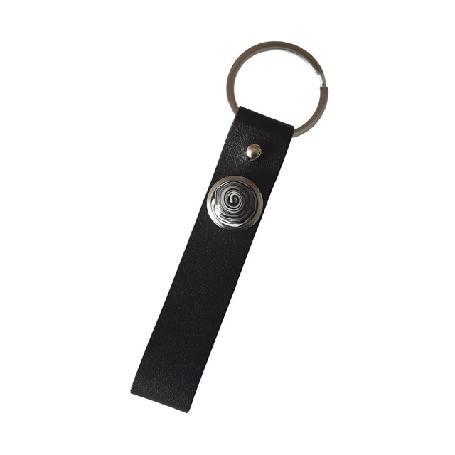 Porte-clés simili cuir long noir spirale noire