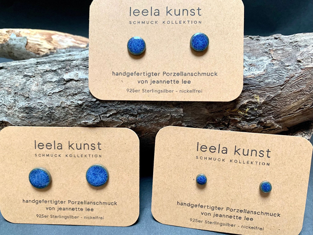 Sea Blue Ocean Blue, Lapis Lazuli Blue Porcelain Stud Earrings | mini-large, 925 real silver/silver-plated, women/men