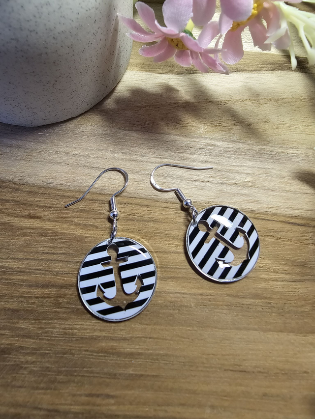 Boucles d&#039;oreilles 20mm Argent -&quot;Un Cœur à la Mer&quot; — L&#039;élégance au rythme des vagues-ancre noir