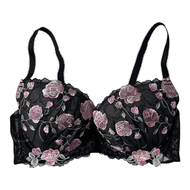 Black + pink floral Japanese Bra UK 32B  