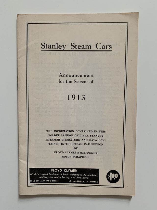 Stanley Steam Cars Announcement for the Season 1913
