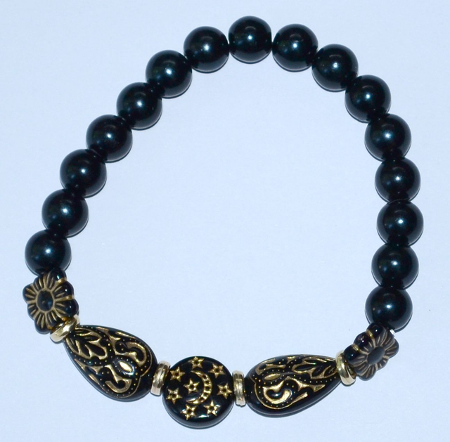 B81 - Bracelet perle acrylique ton noir et doré