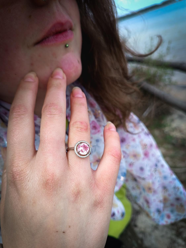 Bague Solitaire Argent 925 &amp; Saphir Rose