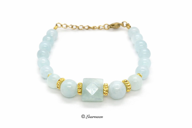 Bracelet « Donnan » en Aigue-Marine doré à l’or fin 