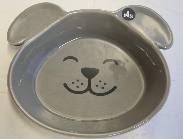 Grey Dog Face Ceramic Pet Bowl

