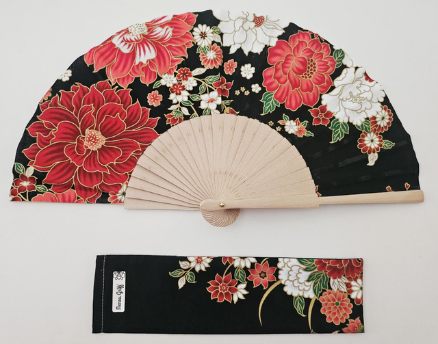 Eventail tissu fait main - Thaï noir 🌸
