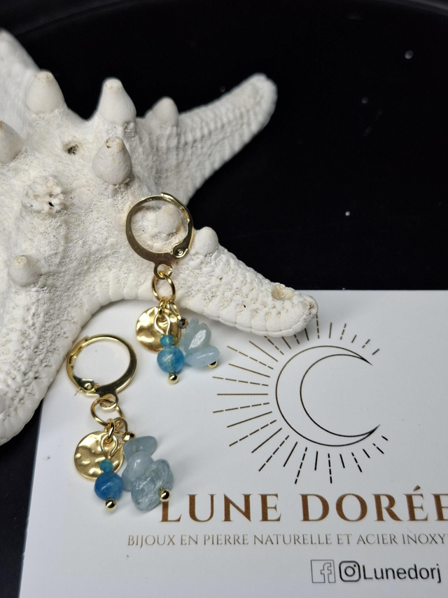 Boucle d'oreille Aiguë marine et apatite 