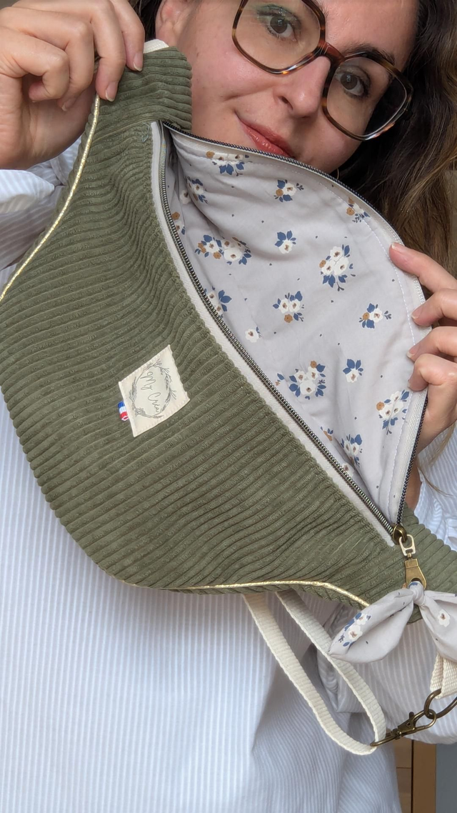 Sac banane velours Kaki