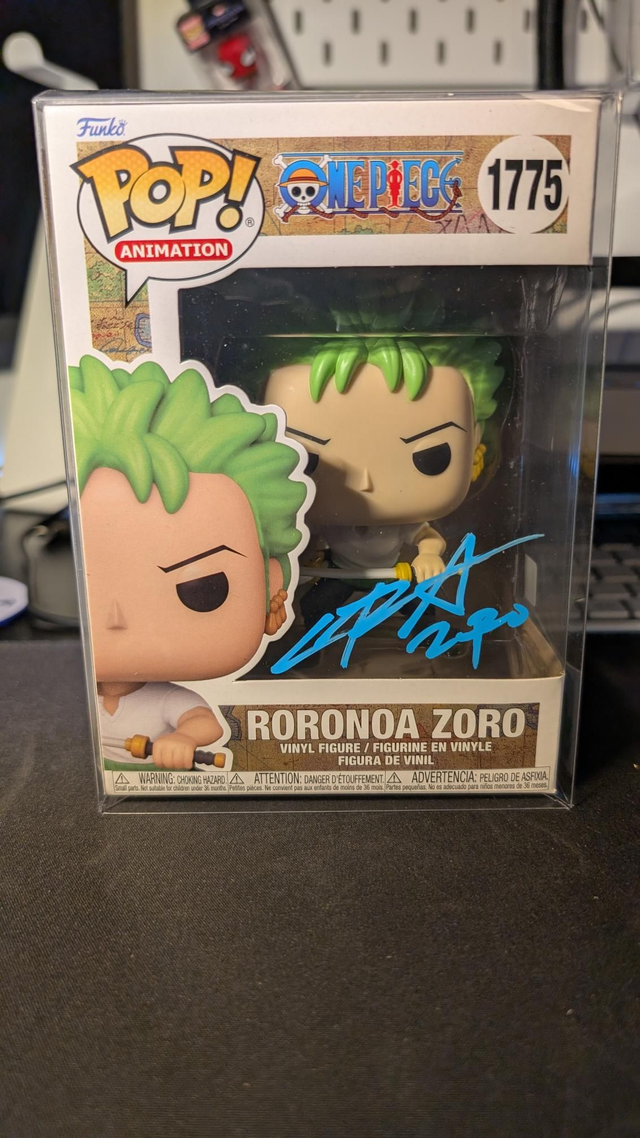 Funko Pop One Piece Roronoa Zoro Signed by Christopher Sabat with OC Celebrity Marketing Authentication 