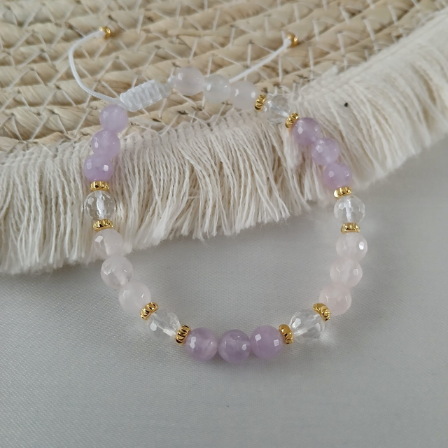 Dames armband Lepidoliet met Rozenkwarts en Bergkristal (1.127)