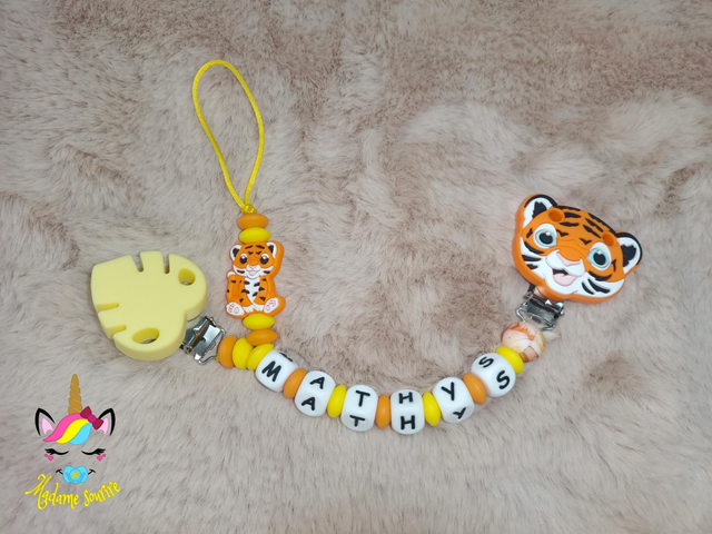 Attache doudou et tétine Tigre