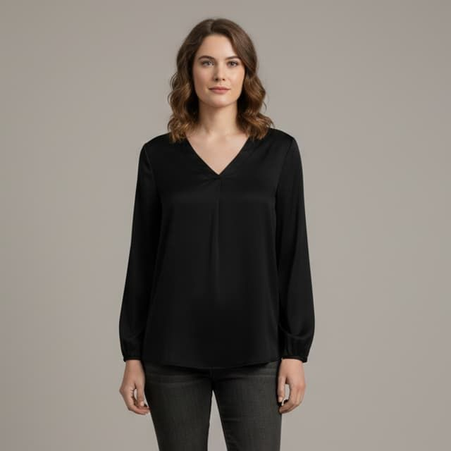 Blouse Fluide à Col V et Manches Longues pour Femme