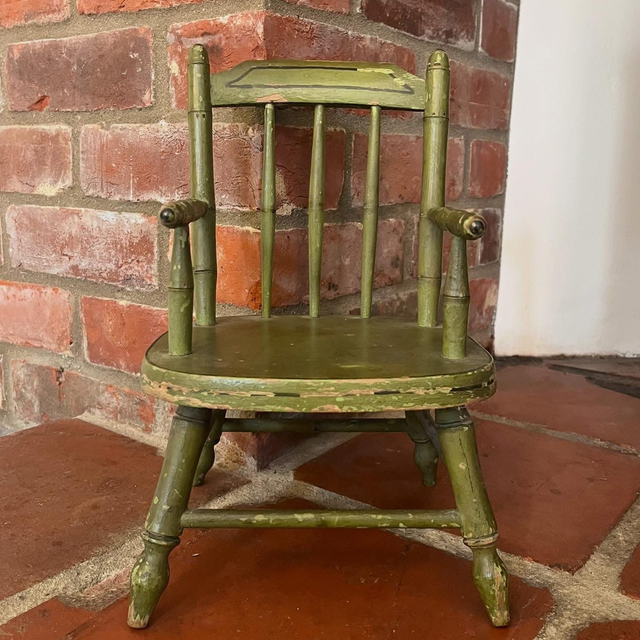 Antique Hand Painted Wooden Childs/ Dolls Spindle Back Chair