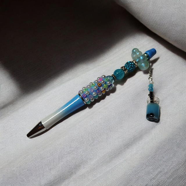 Stylo perles bleu